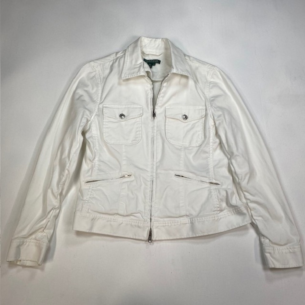 Lauren Ralph Lauren White Cotton Zip Utility Jacket Womens Size M Pocketed